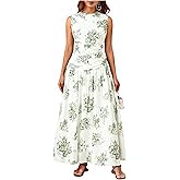winkbay Women's Boho Floral Mock Neck Dress Elegant Ruched Flowy Maxi Party Sundress Beach Vacation Outfits