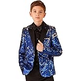 Boys Tuxedo Suit Formal Outfit 2 Piece Suits with Sequin Blazer and Black Pants for Party Prom Wedding