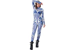 Sipumia Unisex Halloween Party Costumes Jumpsuits Digital Printed Skinny Catsuit Costume