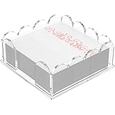 YAGELI Acrylic Napkin Holder for Cocktails – Clear Scalloped Tray and Dispenser for Kitchen, Dining, Bar – Organizes Flat Paper Towels & Disposable Napkins for Weddings, Home, Hotel（5.9x5.9in)