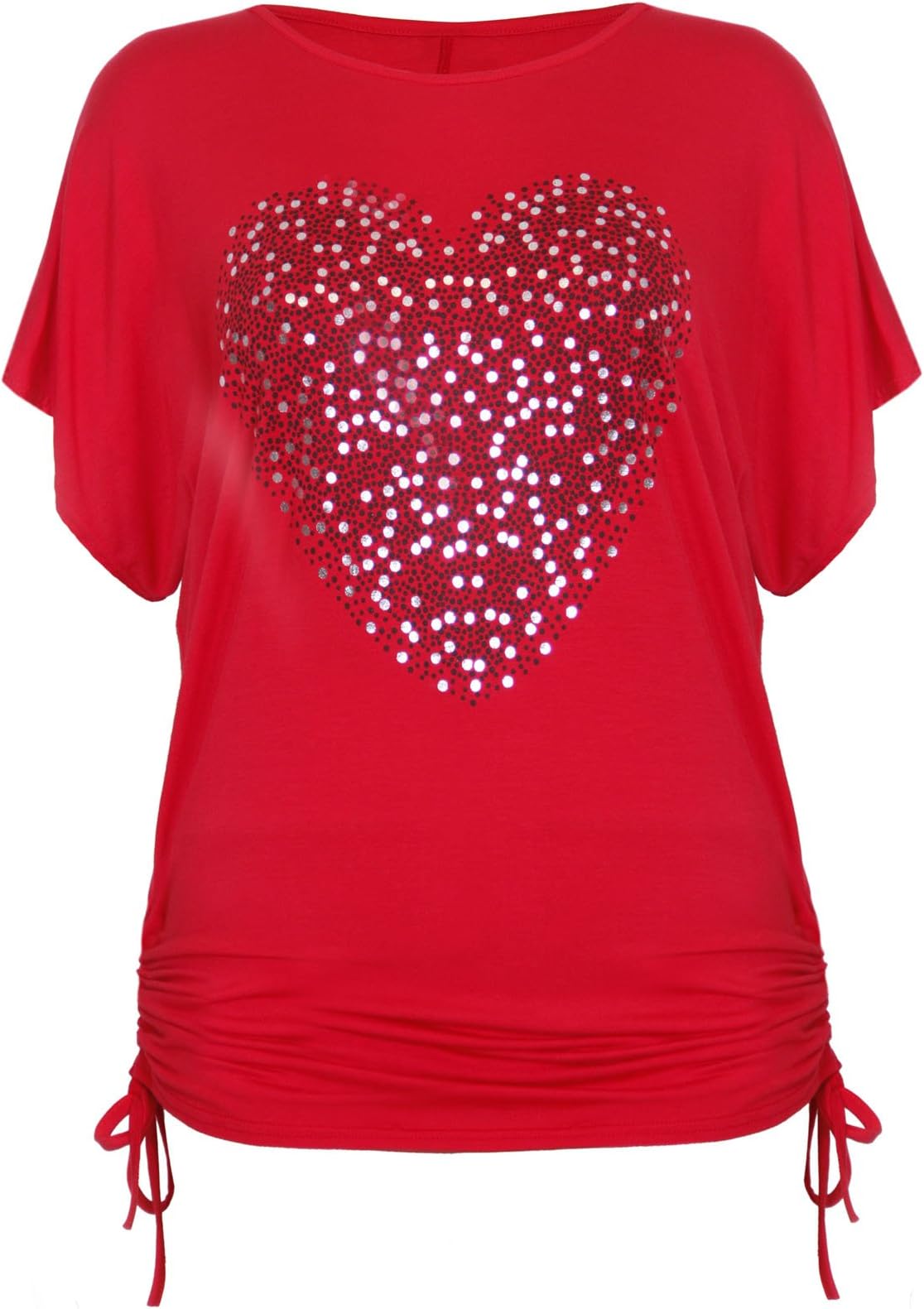 PurpleHanger Women's Plus Size Heart Print Sequin Tie Tee Top
