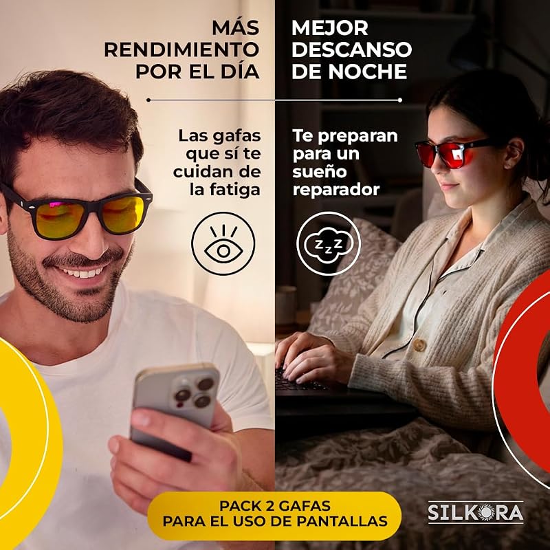 ® | Pack 2 Gafas Luz Azul | Amarillas y Rojas | Filtro de Luz Azul | Bienestar para tu Día y Noche | Reduce la Fatiga Visual | Regula el Sistema Nervioso | Ordenador, Gaming y Descanso — foto 2 de 6