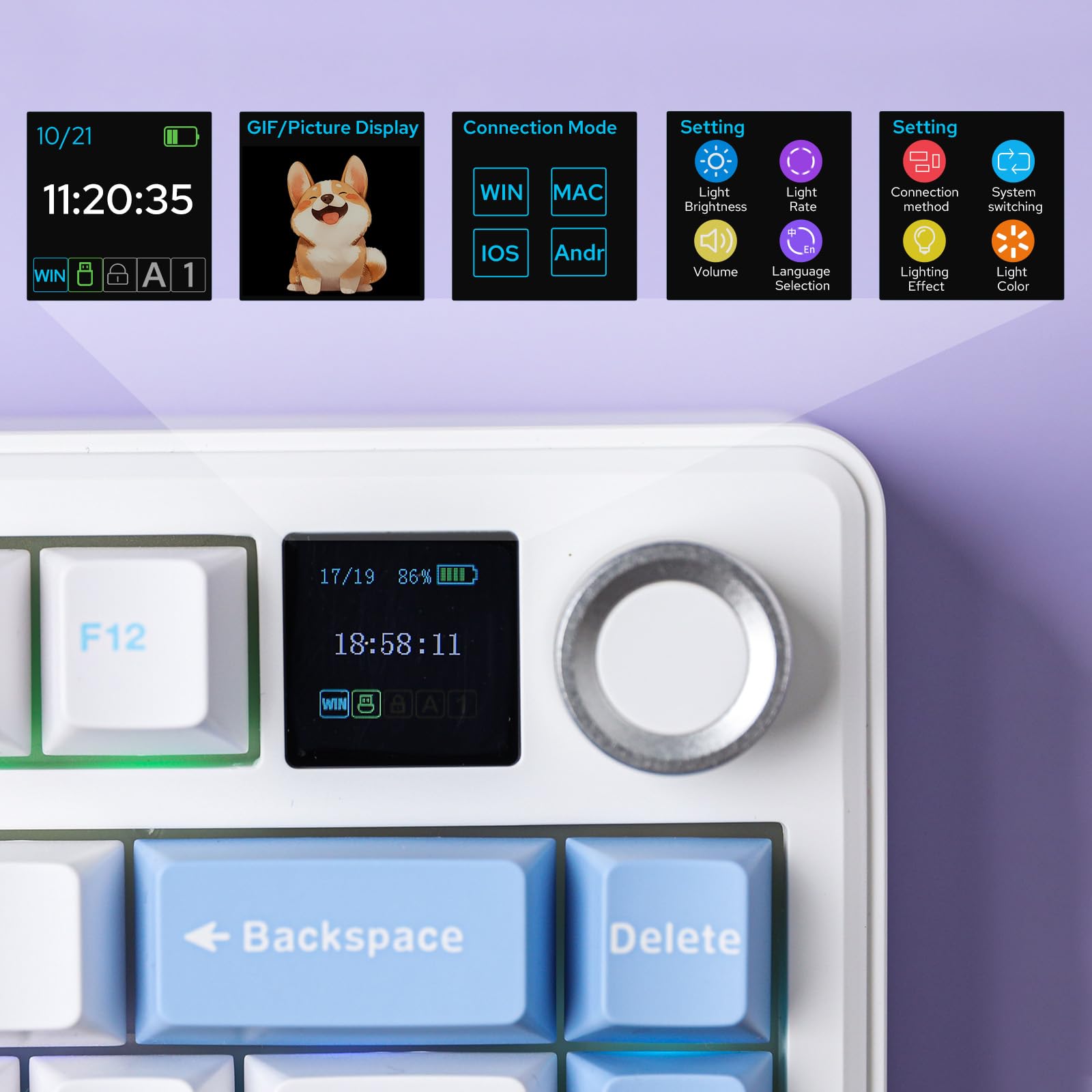 Epomaker Aula F75 Max Wireless Gaming Keyboard Hot-Swappable Switch Socket Showing Compatibility With 3-Pin And 5-Pin Mechanical Switches