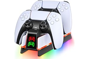 FEGLIEA PS5 Controller Charger Station for PlayStation 5 Dualsense/Dualsense Edge, Charging Station with 10 LED Light, PS5 Controller Accessories Charging Dock, Black White
