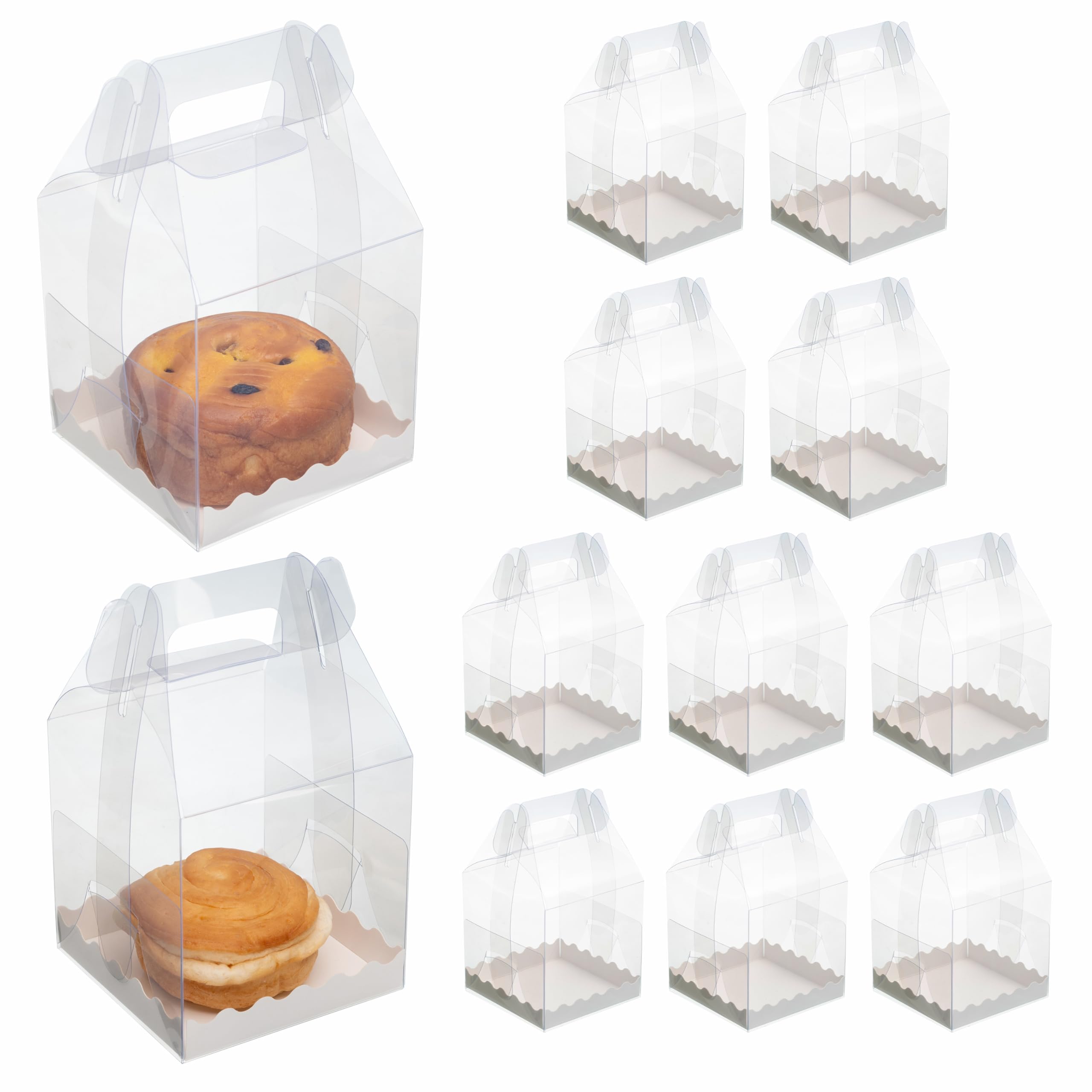 Photo 1 of 25-Pack Individual Cupcake Containers with Handles, Food-Grade PET Single Cupcake Boxes | 4x4x6 Inch Clear Gable Boxes for Bakery, Party Favors & Retail15