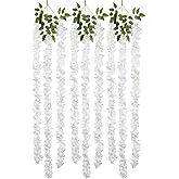 IPOPU White Wisteria Hanging Flowers Garland 6.4FT Wisteria Garland Hanging Flowers for Decoration for Wedding Arch, Backdrop, Garden Party Decor, 3 PCS (White)