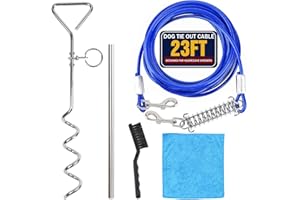 NAVONA 6 PCS Dog Tie Out Cable and Stake, 23FT Dog Leads for Yard Heavy Duty, 16" Dogs Tie Out Stake for Yard, Lawn Beach, Camping, Suit Medium Large Dogs Up to 60 Lbs