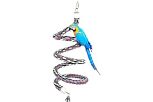 OSWINMART 94.4inch Length Colorful Cotton Bendable Rope Perch Swing Bird Chew Toys Amazon Parrots Cage Toys with Bell Swing Climbing Standing Bungee Bird Toys for Regular to Big Size Birds