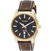Citizen Quartz Mens Watch, Stainless Steel with Leather strap, Casual, Brown (Model: BI1033-04E)