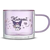 JoyJolt Hello Kitty Double Wall Insulated Coffee Mug ft Kuromi, 13.5 oz Glass Cup, Cute Drinking Glassware ideal for Latte, Iced Coffee, or Tea, Kawaii Hello Kitty Merch, Sanrio Accessories