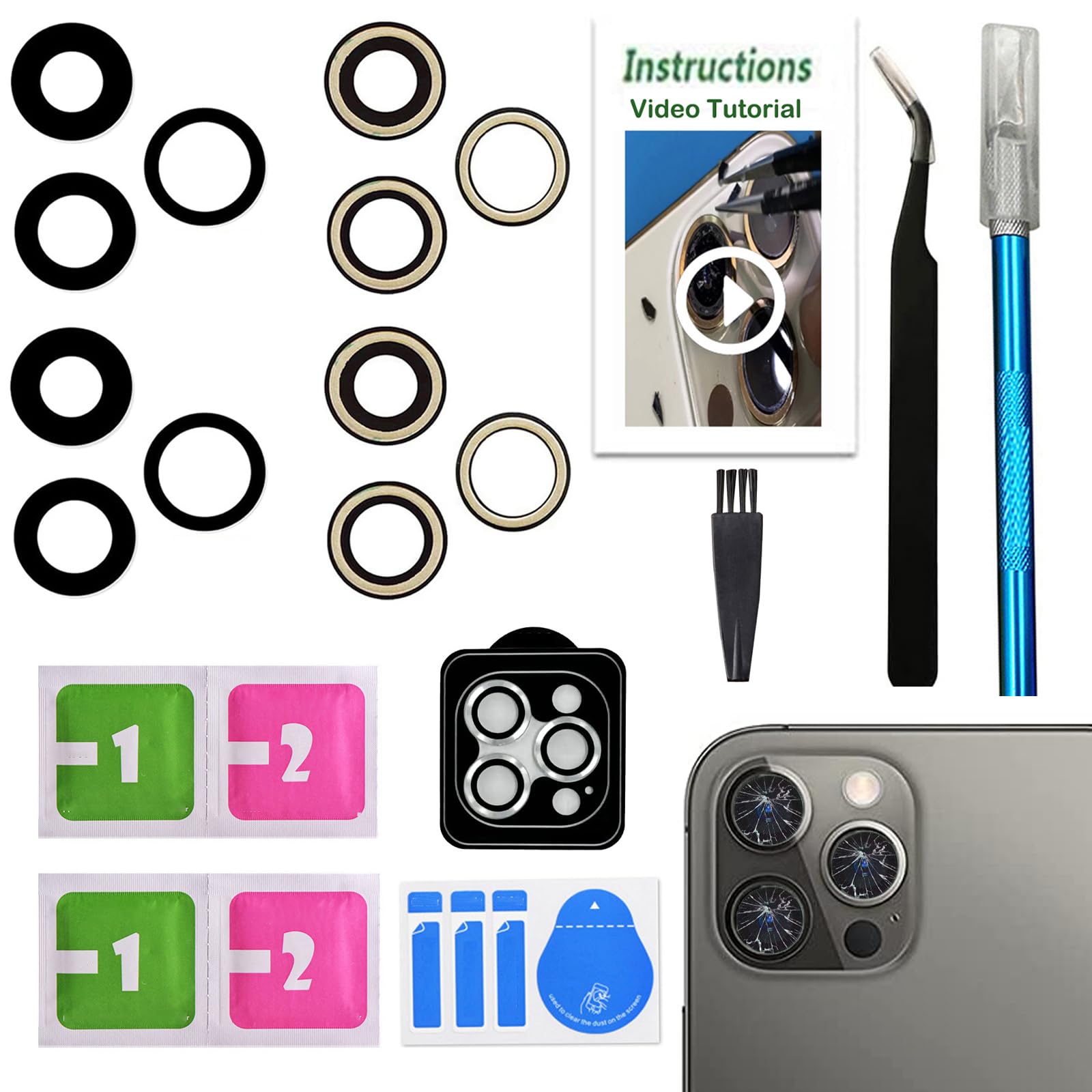 Photo 1 of LEAFE for iPhone 16 Pro and iPhone 16 Pro Max Camera Lens Replacement,2 Sets OEM Original Camera Glass Lens with Pre-Installed Adhesive+Repair Tools