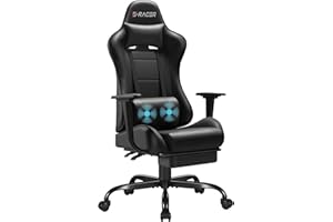 Homall Gaming Chairs, Computer Chair with Footrest and Massage Lumbar Support, Height Adjustable Game Chair with Headrest and Swivel Seat (Black)