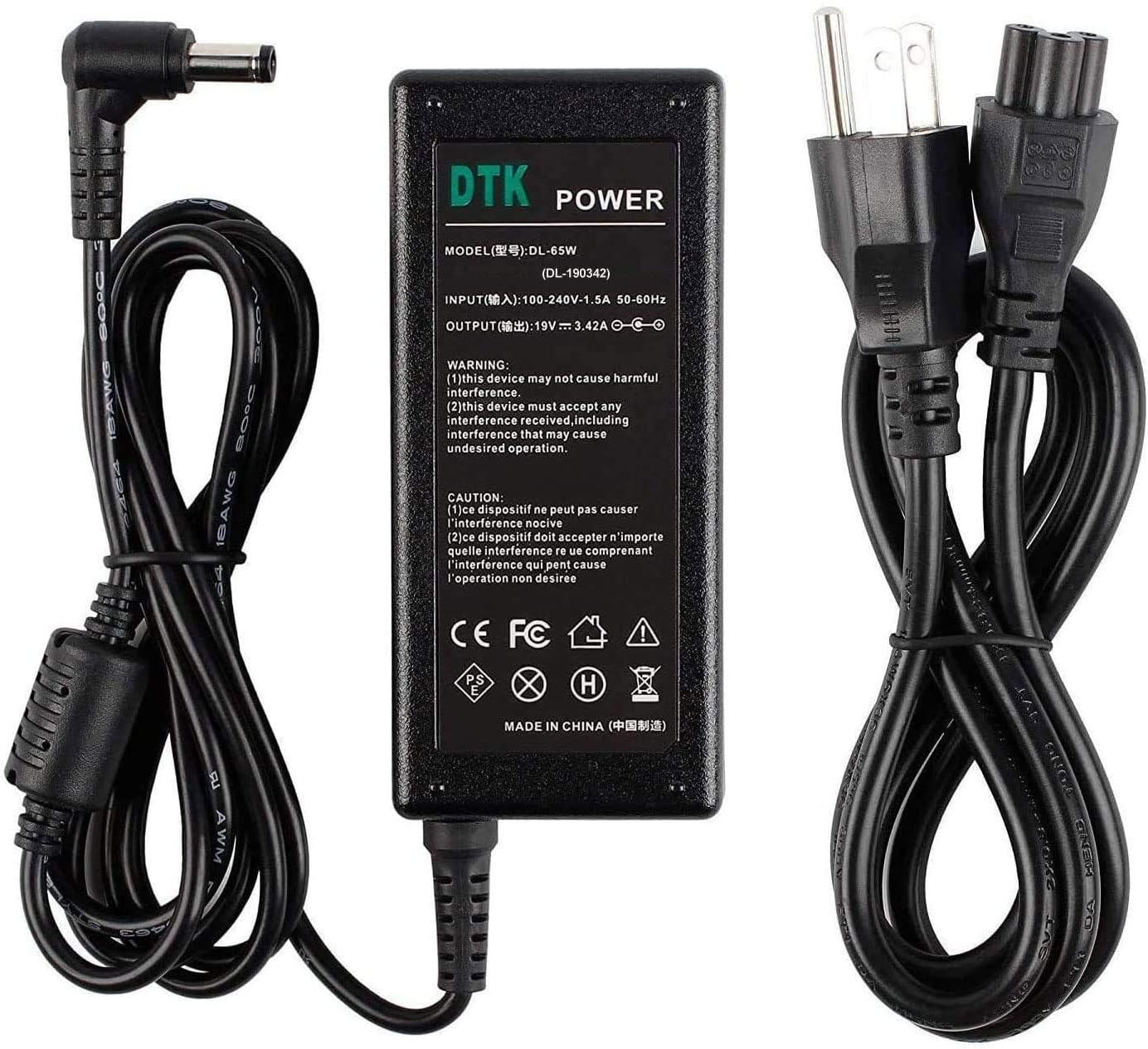 Dtk 19V 3.42A 65W Ac Adapter for Asus/Toshiba Laptop Computer Charger/Notebook PC Power Cord Supply Source Plug Connector: 5.5 x 2.5mm