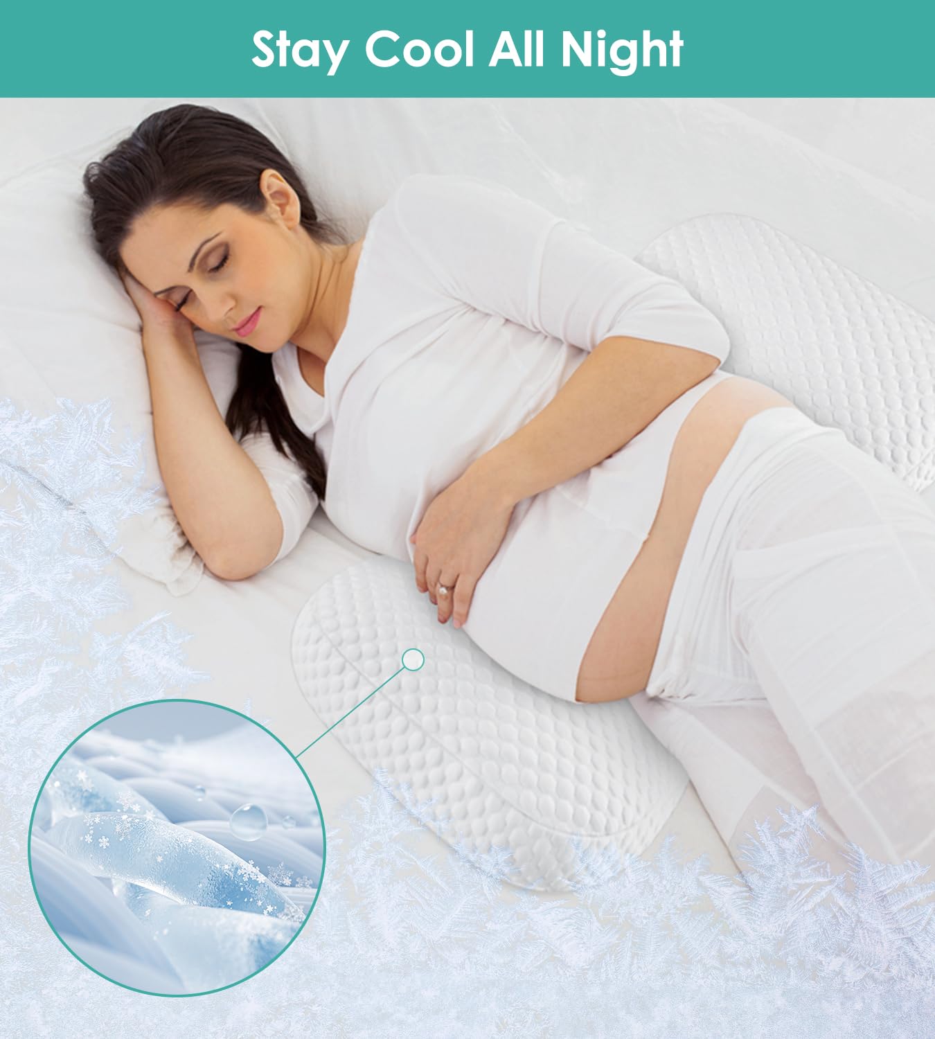 Pregnancy Pillow Cooling for Sleeping, Detachable and Adjustable Double-Sided Support Maternity Pillow Skin-Friendly for Pregnant Women Back, HIPS, Legs(30°Slope Design Verified by Expectant Mothers)
