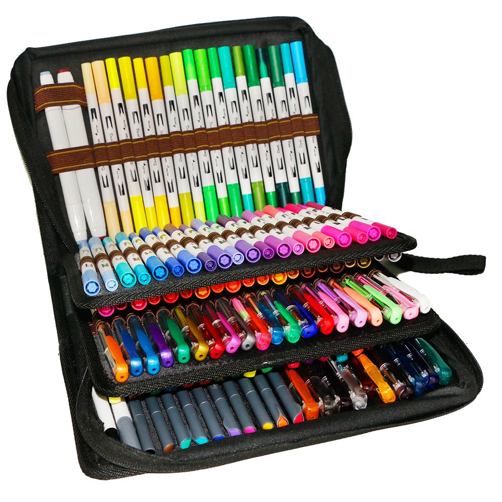Southsun Art 122 Unique Color Pencils Include 50 Color Gel Pens Set 60 Dual Brush Pens 10 Fineliner Planner Pens 2 Touch Twin Markers for Bullet Journal Planner Adult Coloring Books Note Calendar