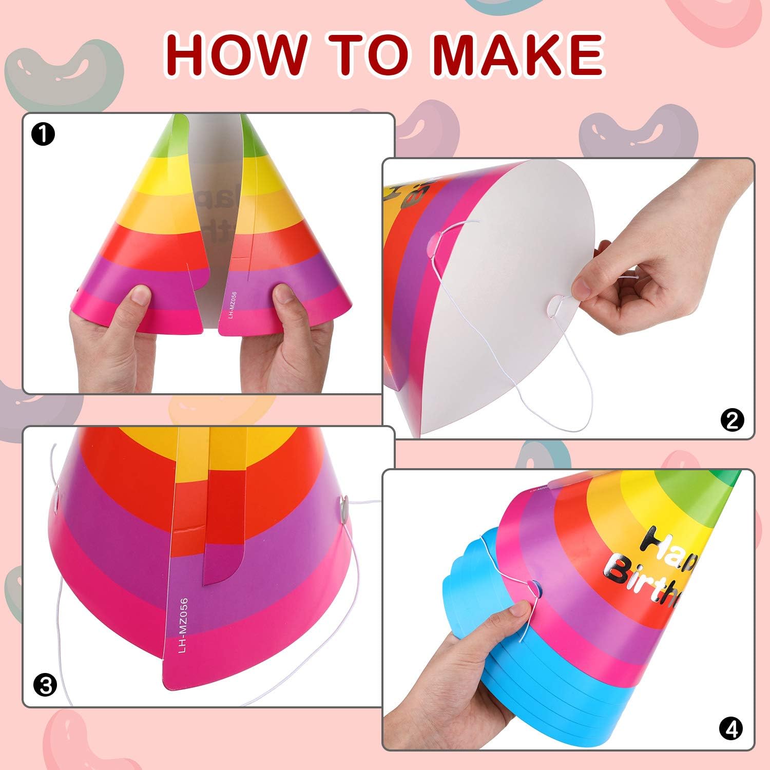 20 Pieces Rainbow Birthday Party Hats Adorable Party Cone Hats with Colorful Happy Birthday Banner for Adults Kids Birthday Party Decorations: Toys & Games