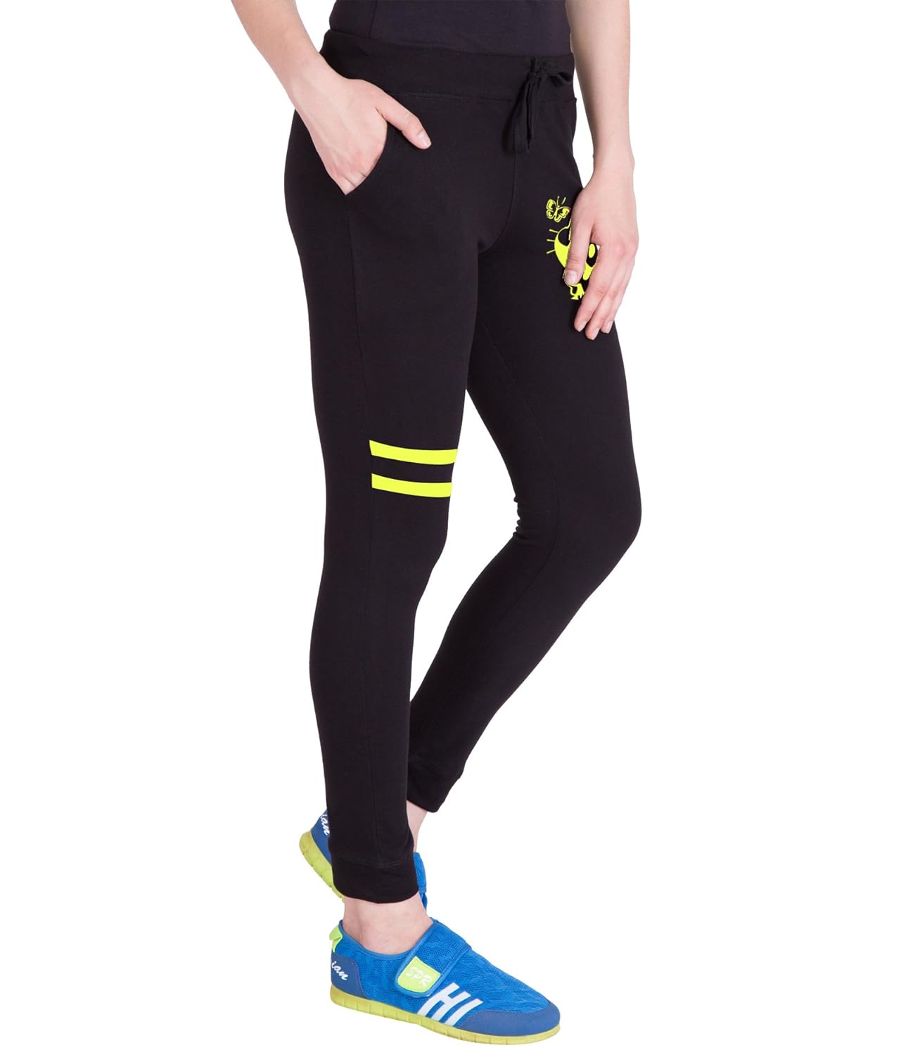 american-elm black cotton printed slim fit track pant