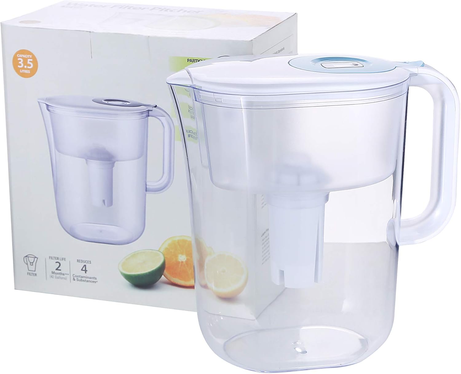 Freco Water Filter Pitcher, 3.5L Large Everyday Water Purification Dispenser, 10-Cup with 1 Filter, Long-Lasting BPA Free Filtration, Reducing Chlorine Lead Alkaline Heavy Metals, White: Home & Kitchen