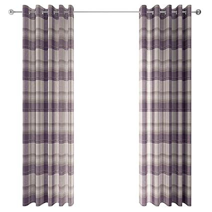 Ideal Textiles Purple Cream Lined Eyelet Curtains Balmoral Check