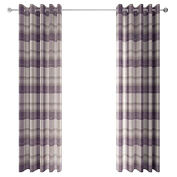 Ideal Textiles Purple Cream Lined Eyelet Curtains Balmoral Check