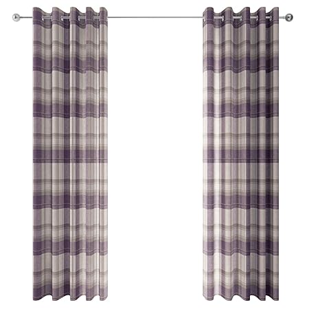 Ideal Textiles Purple Cream Lined Eyelet Curtains Balmoral Check