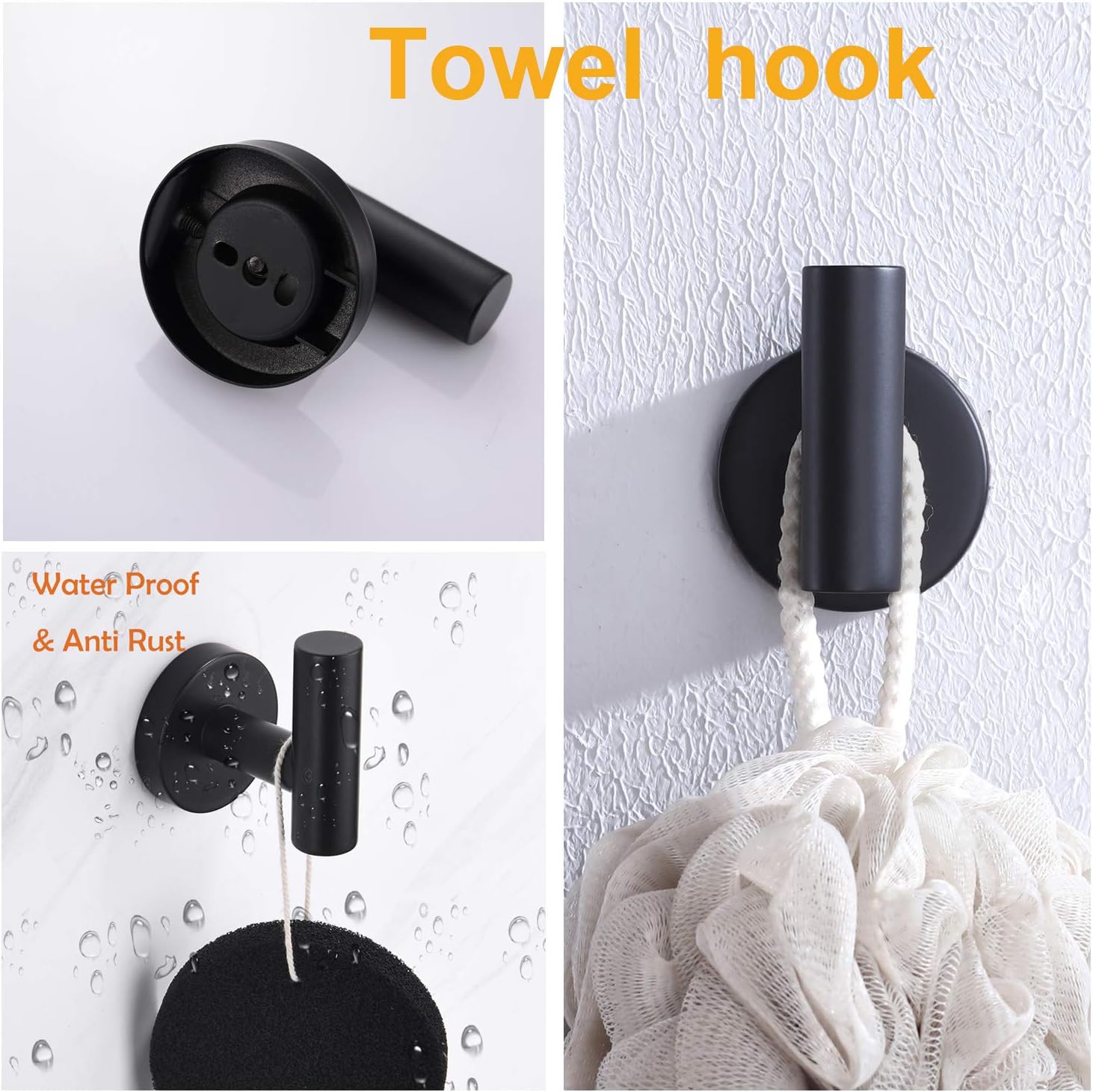 Nolimas 3-Pieces Set Matte Black Bathroom Hardware Set SUS304 Stainless Steel Round Wall Mounted - Includes 12" Hand Towel Bar,Toilet Paper Holder, Robe Towel Hooks,Bathroom Accessories Kit: Home & Kitchen