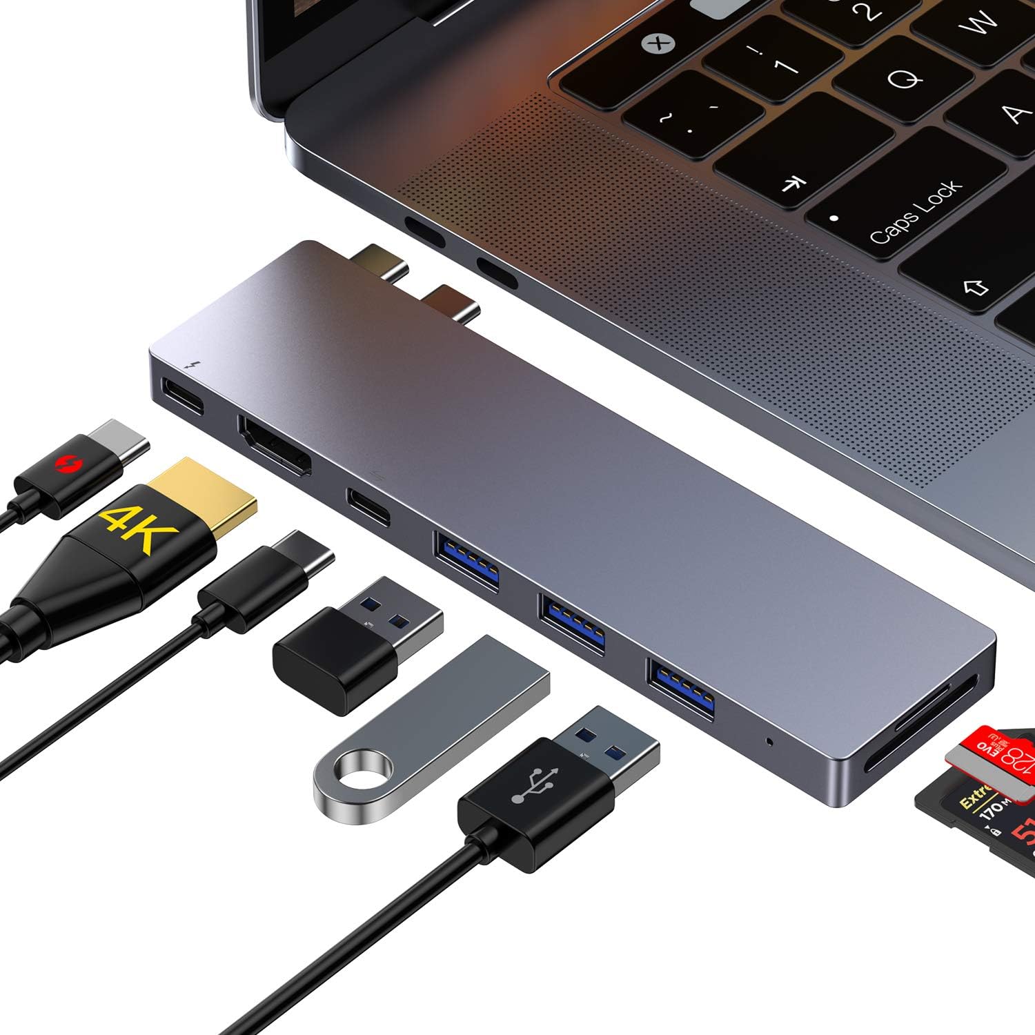 GIKERSY USB C Hub,8 in 1 USB C Docking Station with Thunderbolt 3 Port,4K HDMI,USB-C,3USB3.0 Ports,SD/MicroSD Card Reader,Support 2Displays,Compatible with MacBook Pro 2019-2016/MacBook Air 2018/2019