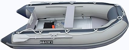 10 8 Ft Inflatable Boat Raft Fishing Dinghy Pontoon Boat With Aluminum Floor Grey Amazon Ca Sports Outdoors