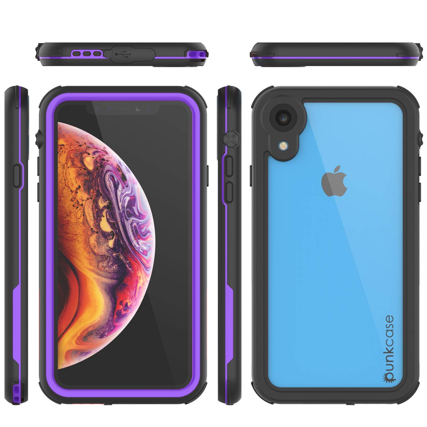 Punkcase Waterproof Case [Rapture Series] Protective IP68 Certified Full Body Cover W/Build in Screen Protector [Clear Back] Dustproof, Shockproof, Snowproof Compatible W/Apple iPhone XR (Purple)