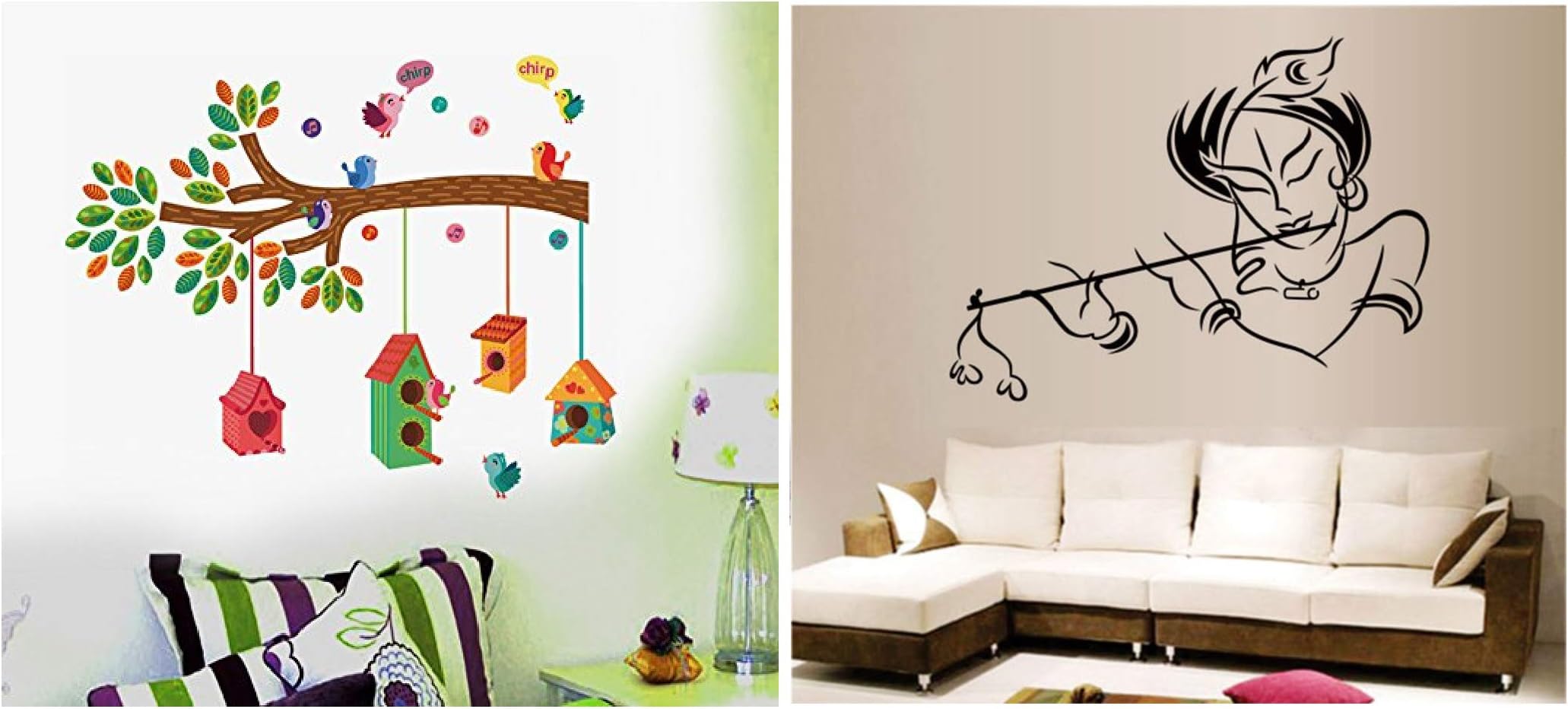 Decals Design ' Bird House on a Branch' Wall Sticker (PVC Vinyl, 70 cm x 25 cm, Multicolour) & 'Krishna' Wall Sticker (PVC Vinyl, 50 cm x 70 cm, Multicolour) Combo