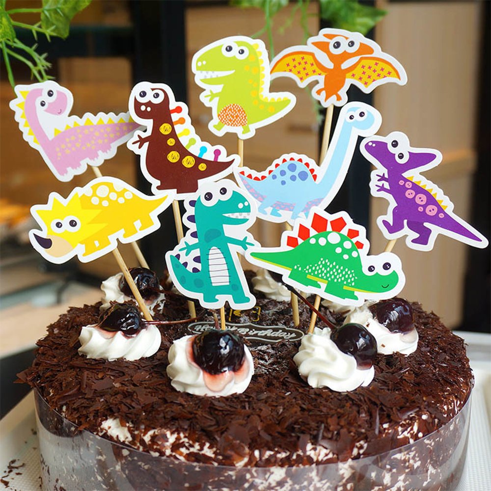 MZCH Dinosaur CupCake Topper Cake Toppers for Baby Shower Kid Birthday Party Cake Decorating Supplies, 27 Pack