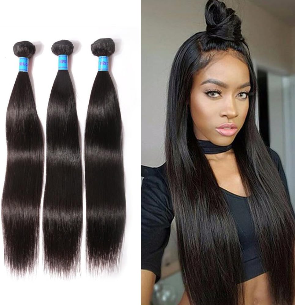 MEIHOU 7A Brazilian Virgin Remy Hair 3 Bundles Unprocessed Virgin Human Hair Extensions Brazilian Straight Wave Natural Color 12 12 12inch