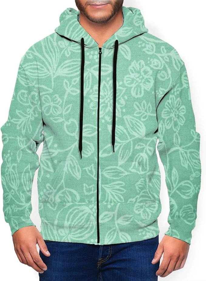 Men's Novelty Hoodie Mint Green Floral Pattern Realistic 3D Printed