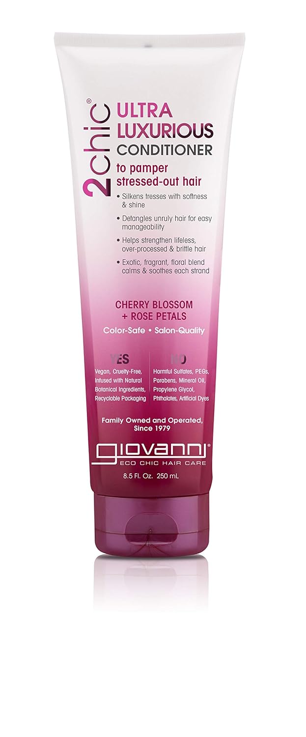GIOVANNI 2chic Ultra Luxurious Conditioner, 8.5 oz. Cherry Blossom & Rose Petals, Enriched with Aloe Vera & Pro-Vitamin B5, Calms and Smooths Curly & Wavy Hair, Moisturizing Formula (Pack of 1)