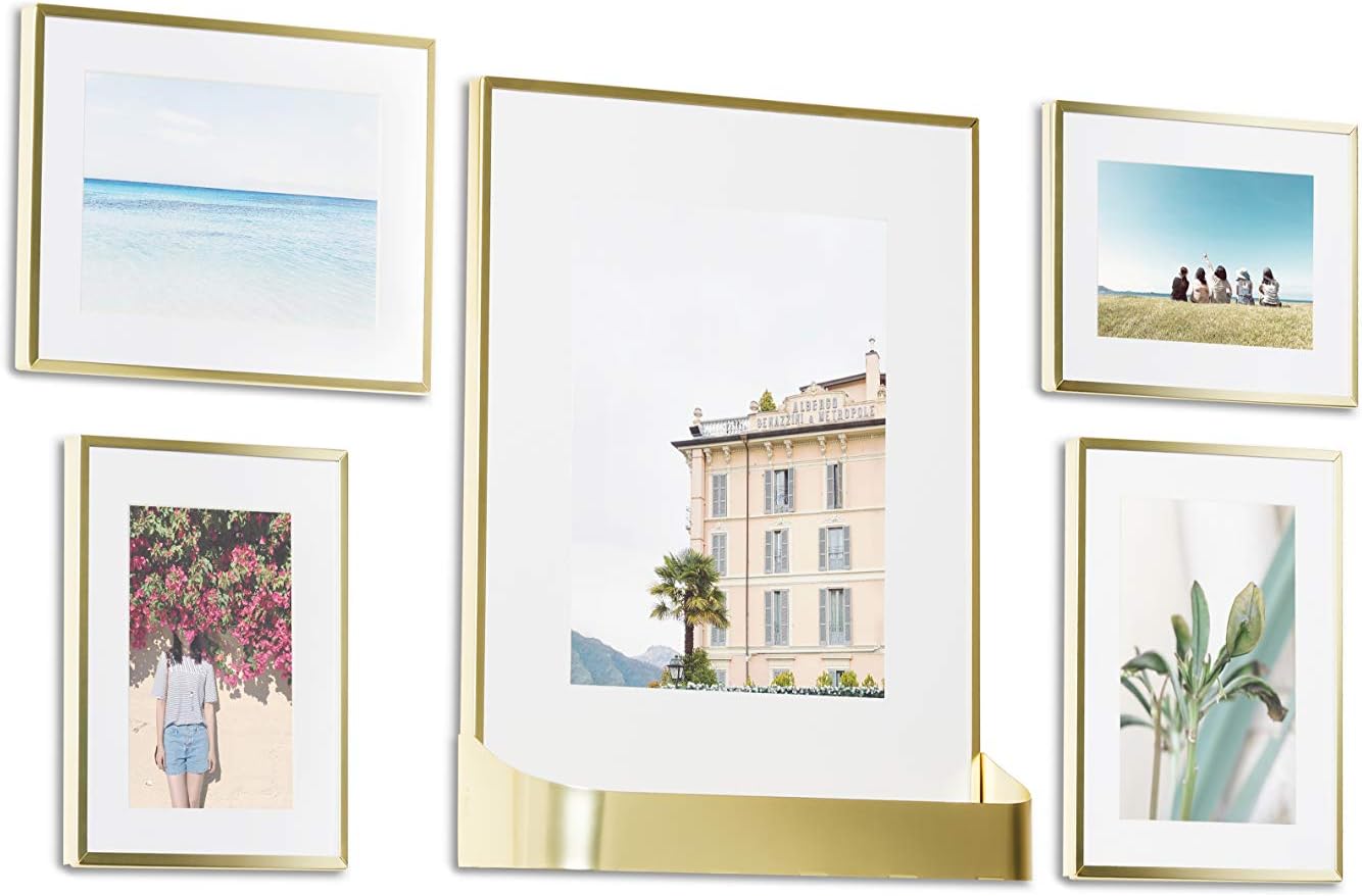 UmbraMatinee Gallery Picture Frame 5 Pack Set, 4x6, 5x7, 8x10, Normal, Matte Brass