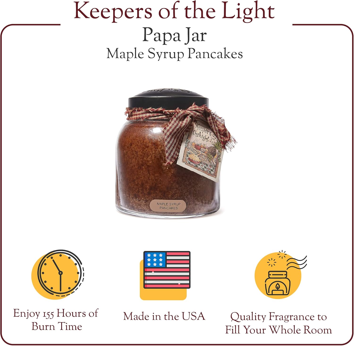 A Cheerful Giver - Maple Syrup Pancakes Papa Scented Glass Jar Candle (34oz) with Lid & True to Life Fragrance Made in USA: Home & Kitchen