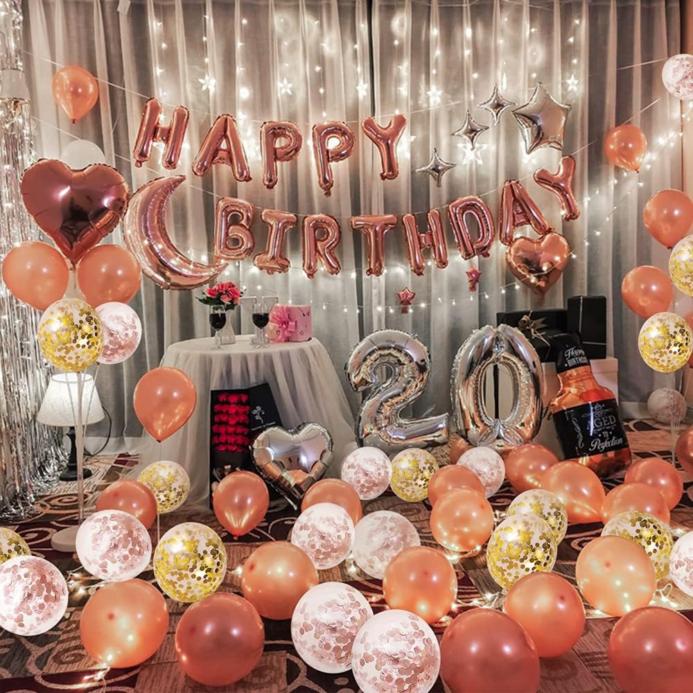 Kalyerparty Rose Gold Happy Birthday Balloons, 50 Pack Rose Gold Confetti Balloons with Happy Birthday Foil Balloons for Birthday Wedding Bridal Engagement Party Decorations: Toys & Games