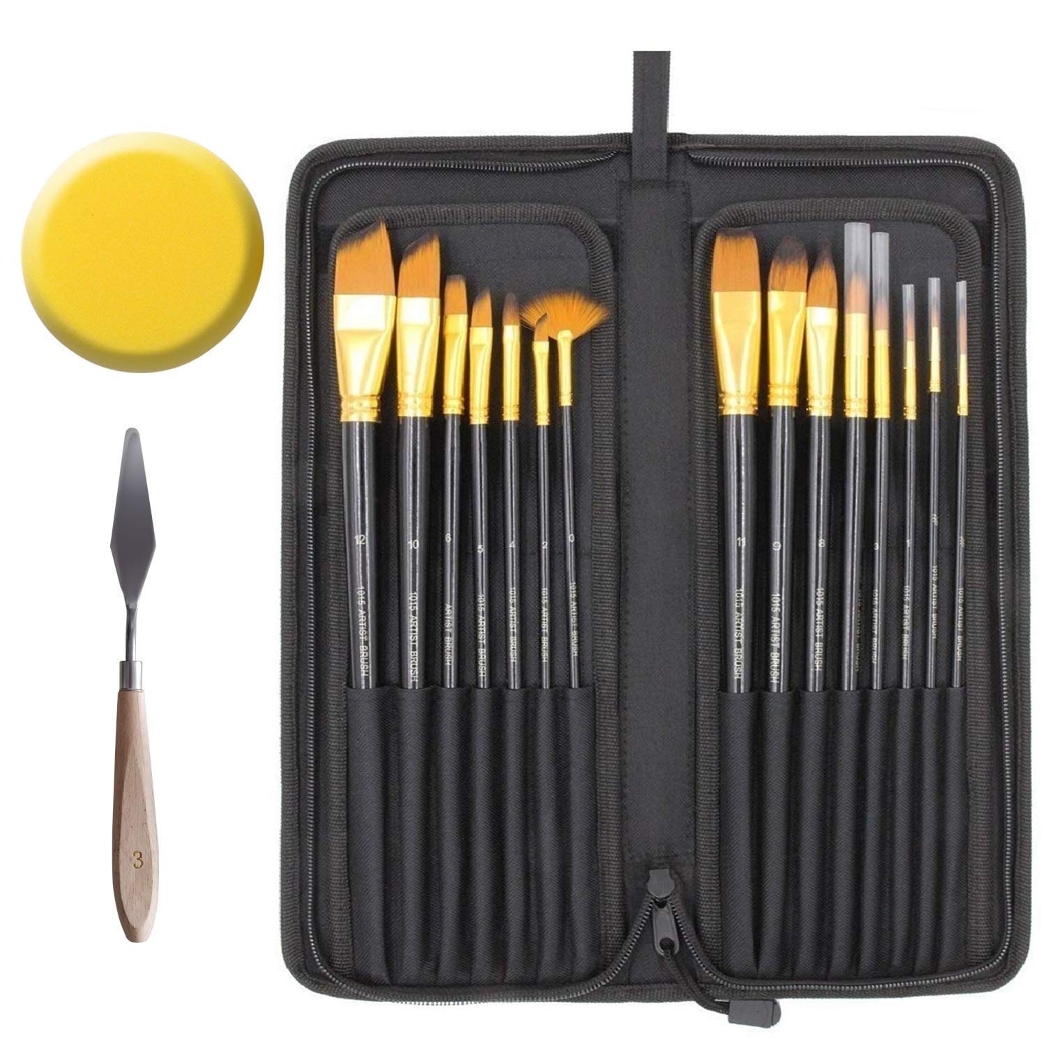 HaizhukSales Professional 15 Artist Paint Brush Set with Zipper Carry