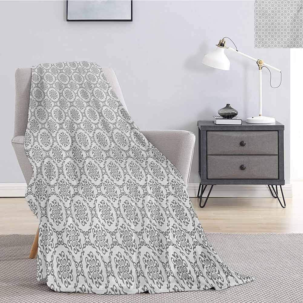 Luoiaax Floral Bedding Flannel Blanket Classic Floral Design with Embroidery Theme Monochrome Illustration Vintage Pattern Super Soft and Comfortable Luxury Bed Blanket W70 x L90 Inch Grey White
