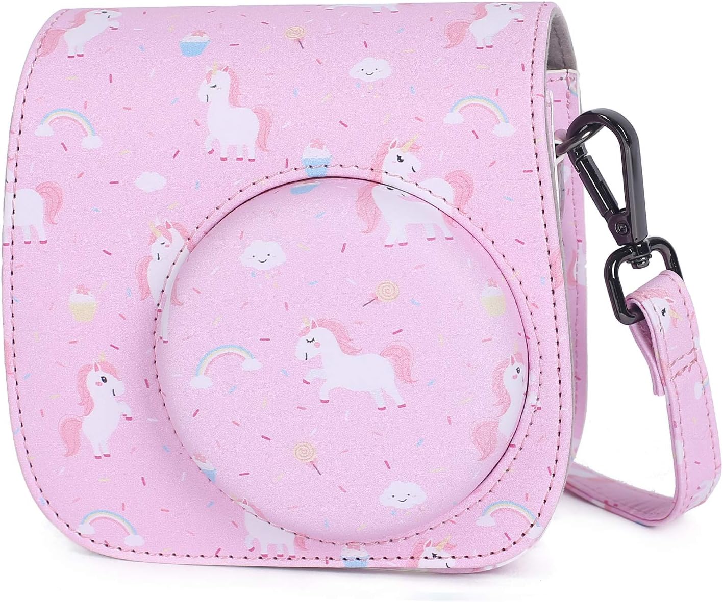 Leebotree Soft PU Leather Protective Case with Shoulder Strap and Pocket for Fujifilm Instax Mini 8 8+ / Mini 9 Instant Camera (Horse Pink)