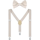 MagicSite Khaki Suspenders for Boys Elastic Bow Tie Kids Girls Toddlers Adjustable Elastic Y-Back Design & Sturdy Clips for Age 1-7 Years