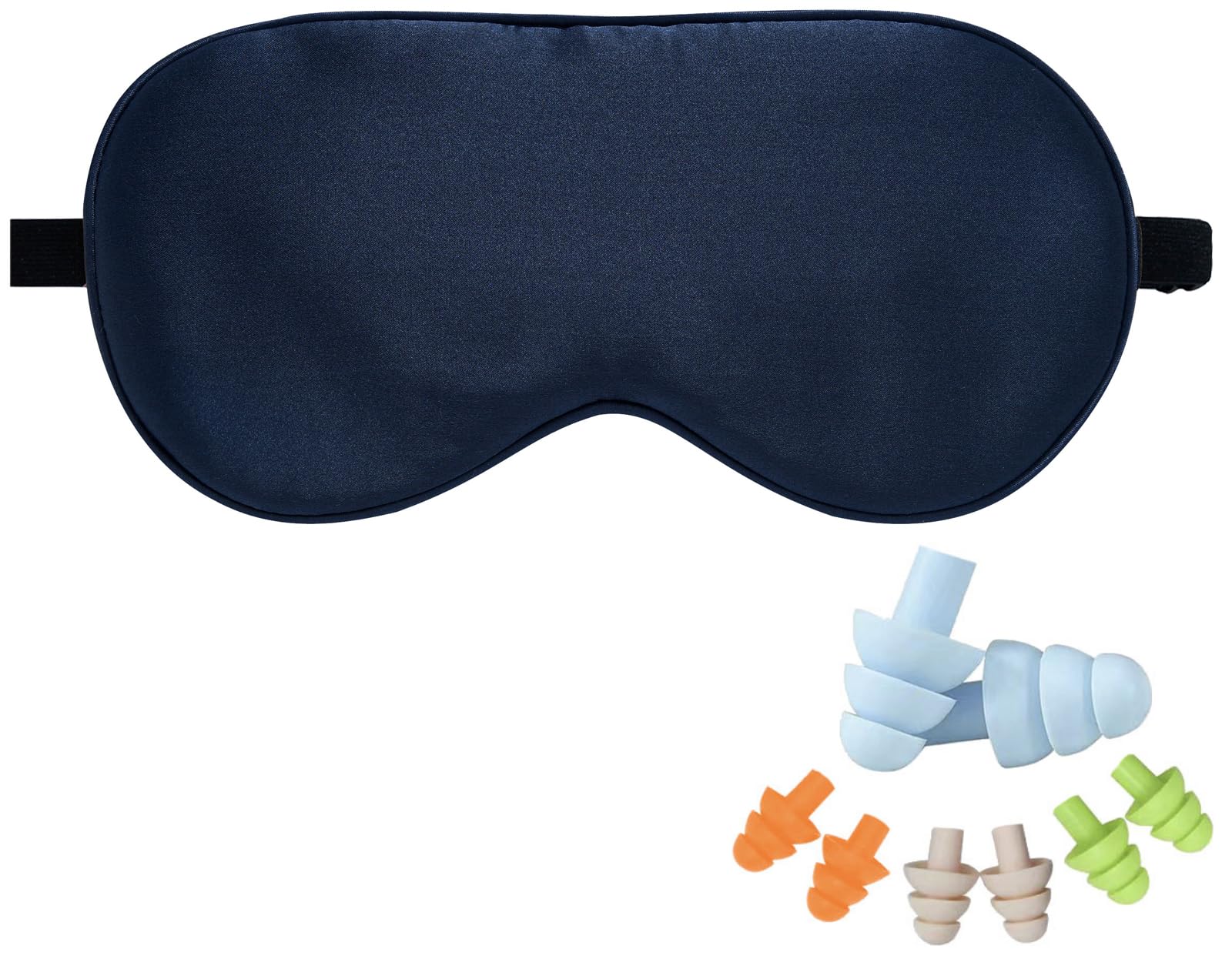 LaCourse 100% Natural Mulberry Silk Eye Mask for Sleeping with 4Pair EarPlugs & Travel Pouch, Both Sides 19 Momme Organic Silk, Adjustable Sleep Eye Mask for Women & Men, Navy Blue