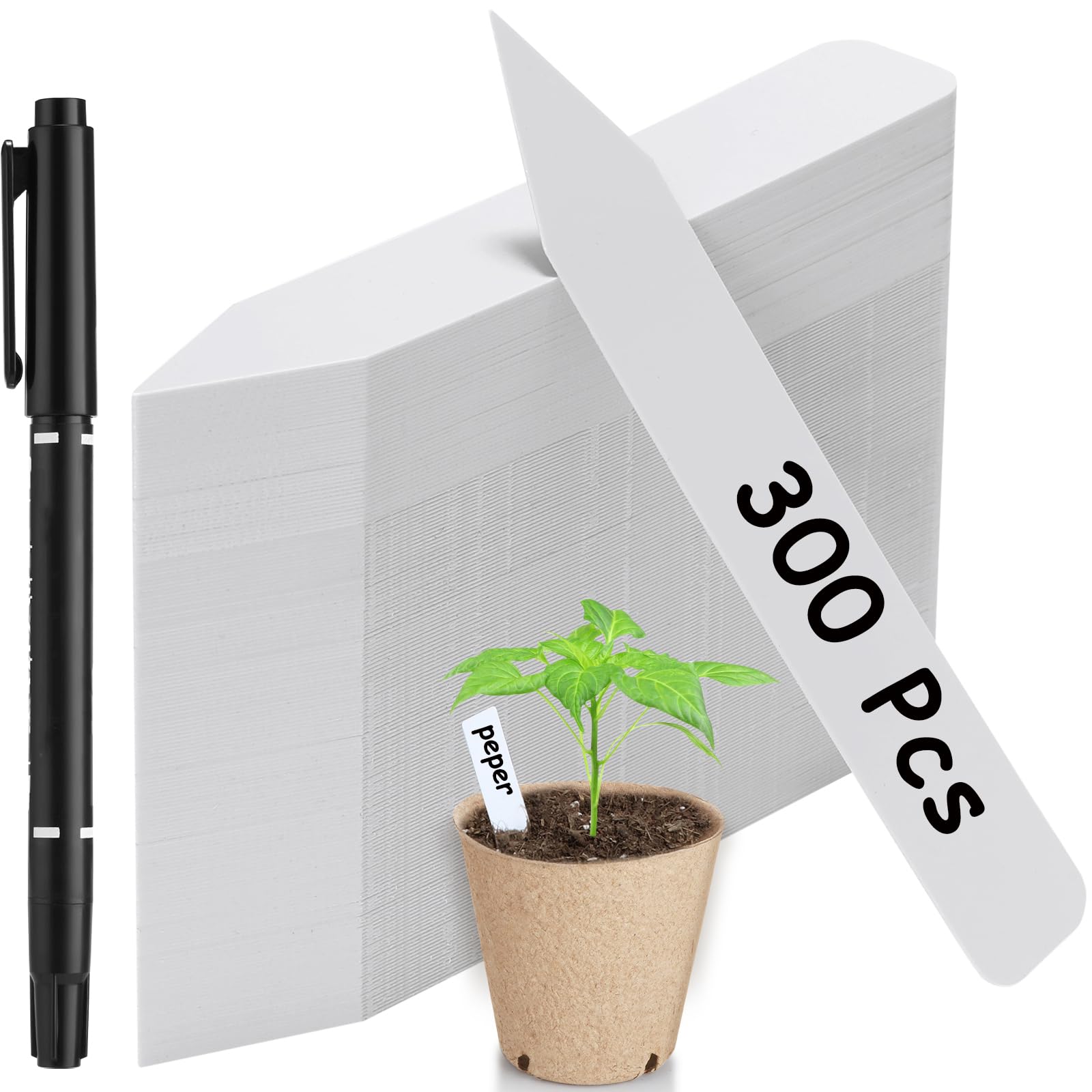 Photo 1 of 300 Pack Plant Labels, 4 Inch Potted Plant Name Tags Plastic, Seedlings Seed Markers Nursery Plant Stake Tag with Marking Pen for Outdoor Indoor Garden Patio Flower Vegetable, White