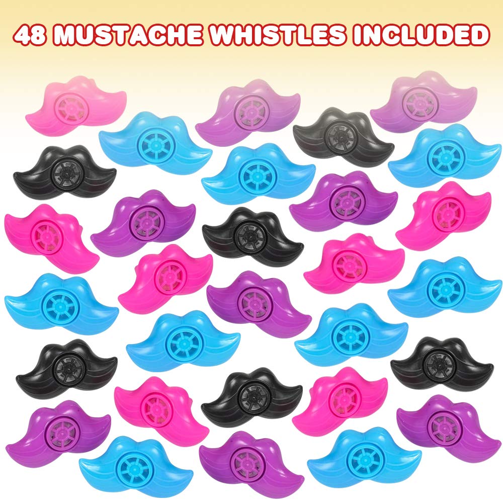 ArtCreativity Mustache Lip Whistles for Kids, Bulk Pack of 48, Durable Plastic Noise Maker Party Whistles, Bright Assorted Colors, Birthday Party Favors, Goodie Bag Fillers, Treasure Box Prizes