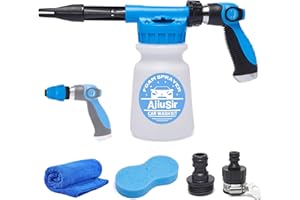 AJIUSIR Foam Gun Car Wash Sprayer + Washing Sponge & Absorbent Towel, Hose Nozzle Foam Cannon Car Washing Kit, for Garden Cleaning, Pet Showering (Blue)