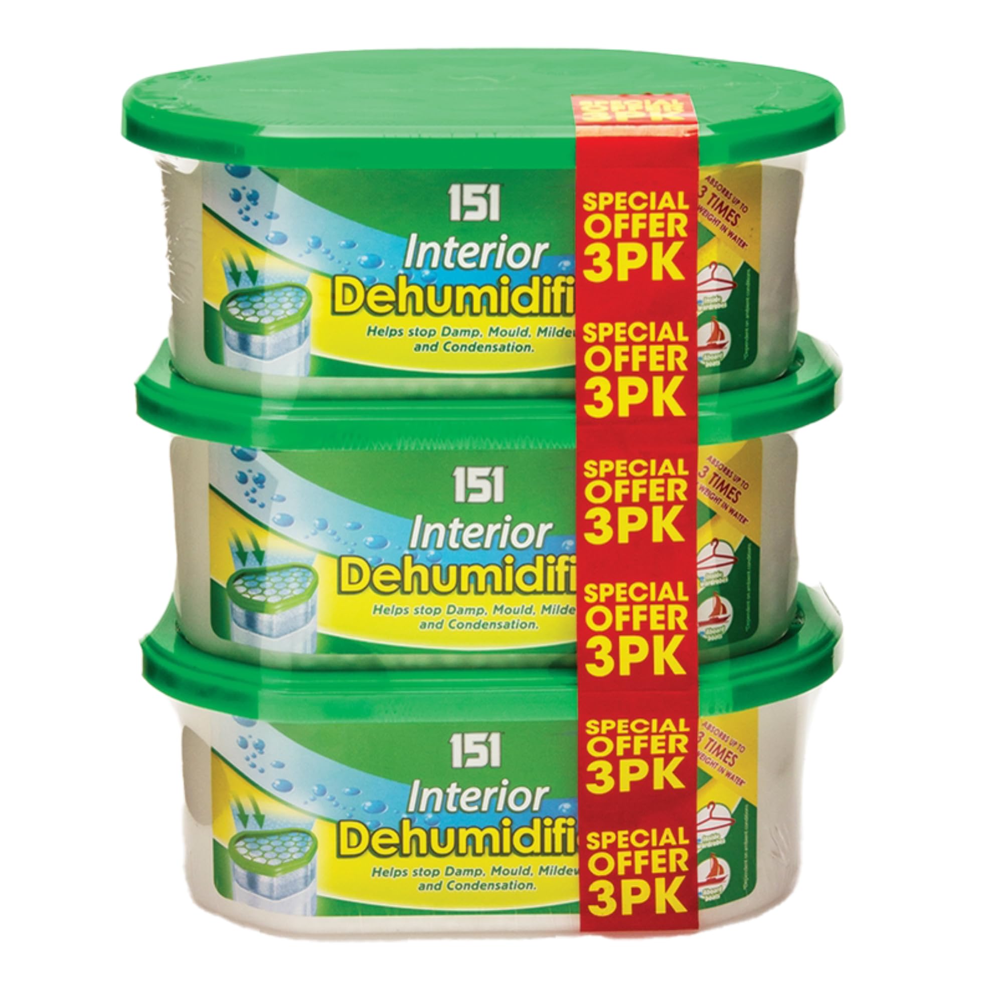 151 INTERIOR DEHUMIDIFIER 3 X 250ML PACKS FRAGRANCE FREE,3x250ml