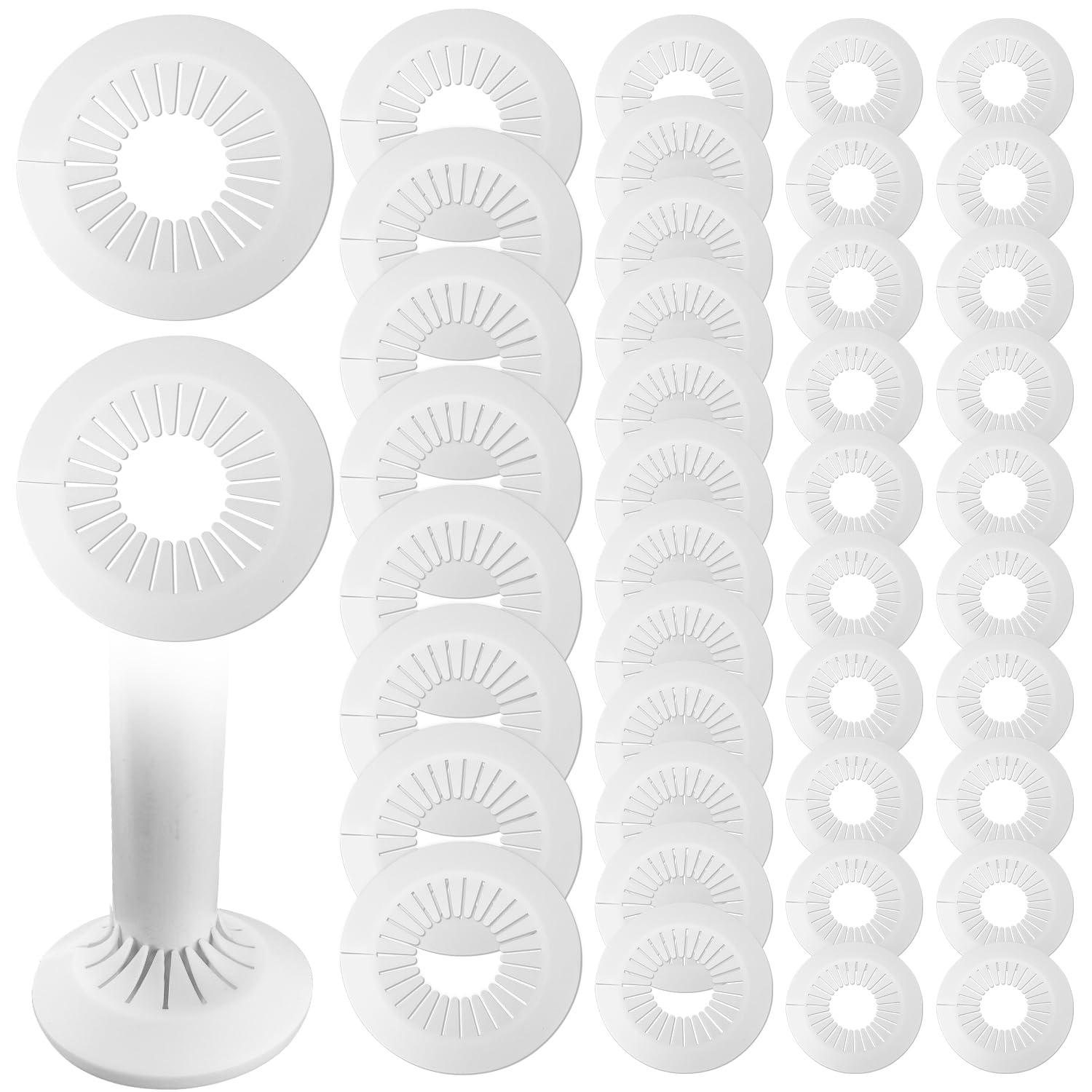 42 PCS 4 Sizes Radiator Pipe Covers White Radiator Pipe Collars,Water Pipe Cover Decoration Wall Pipe Cover, Plastic White Radiator Pipe Covers for Pipe Decoration