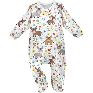 CUPADA Baby Onesie Long Sleeve Romper Cotton One Piece Footies Donkey Floral Pattern Jumpsuits Sets 0-24M
