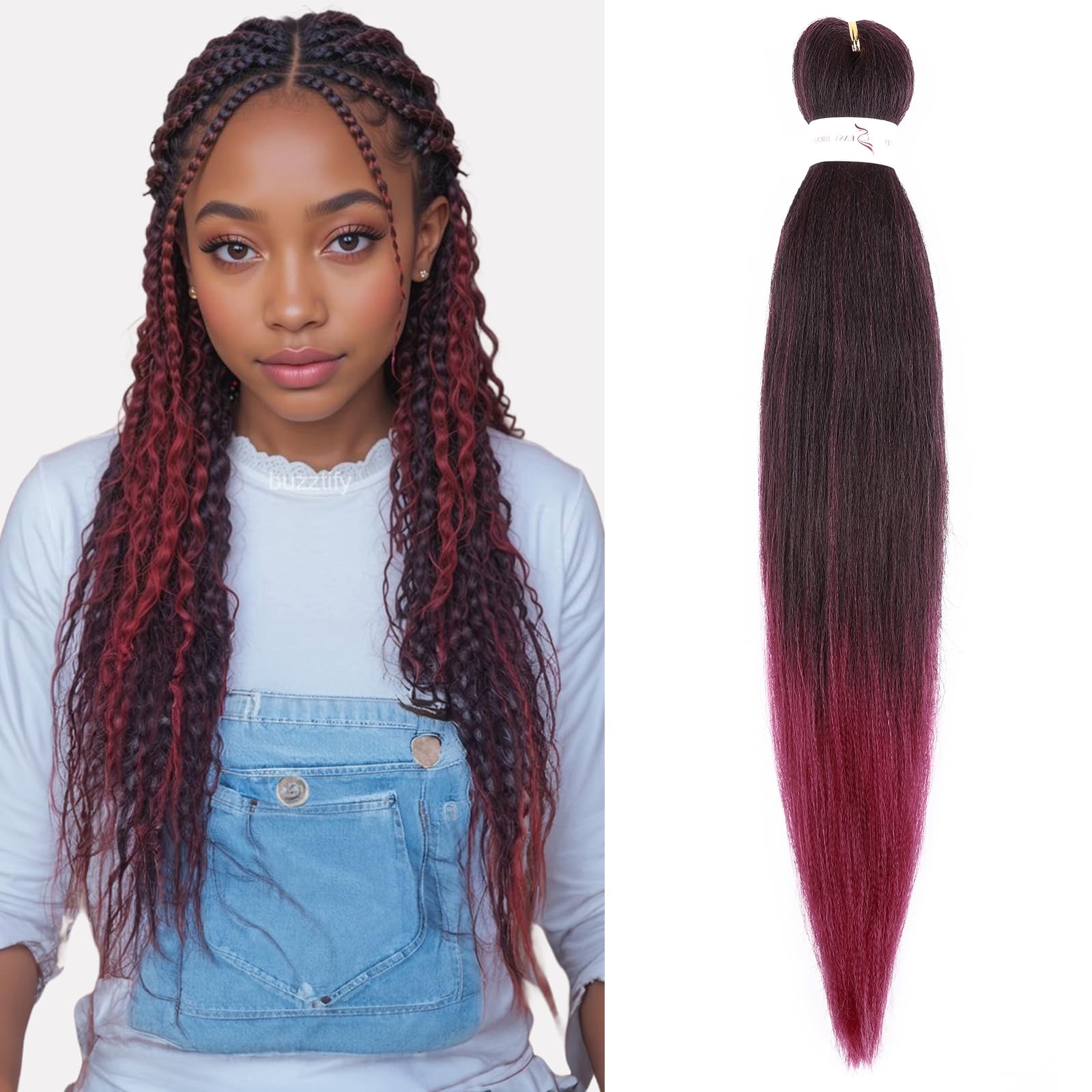 Pre stretched Braiding Hair Extension Afro Ombre Crochet Braidded Hair 20inch Jambo Braids Hot Water Setting Black to Dark Red