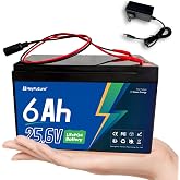 HeyFuture 24V 6Ah LiFePO4 Battery Pack for Kids Ride On Toys, Power Wheels | With 29.4V 1A Charger, 6A BMS, Rechargeable Deep Cycle Lithium Battery, for DIY Bluetooth Speaker Kit, Solar Storage, UPS